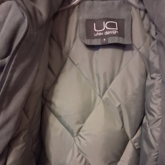 Preowned Utex Design Olive Green Warm Long Coat with Hood Windproof Outerwear - Picture 14 of 16